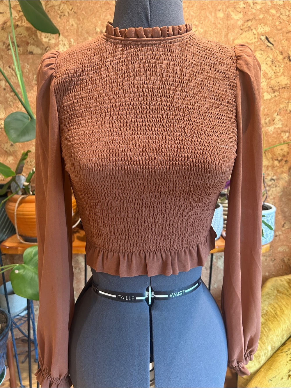NWTags Wilfred Rust Brown Smocked Ruffle-Trim Long Sleeve Crop Top ✨Gorgeous ✨